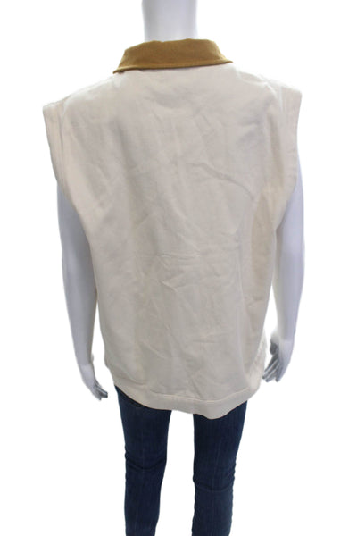 Yital Unisex Cotton Collared Sleeveless Vest Beige Snap Size S