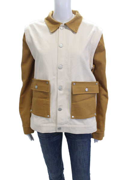 Yital Unisex Cotton Collared Sleeveless Vest Beige Snap Size S