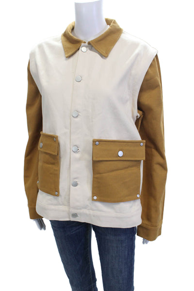 Yital Unisex Cotton Collared Sleeveless Vest Beige Snap Size S