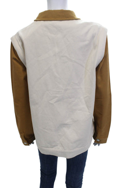 Yital Unisex Cotton Collared Sleeveless Vest Beige Snap Size S