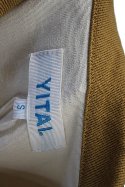 Yital Unisex Cotton Collared Sleeveless Vest Beige Snap Size S