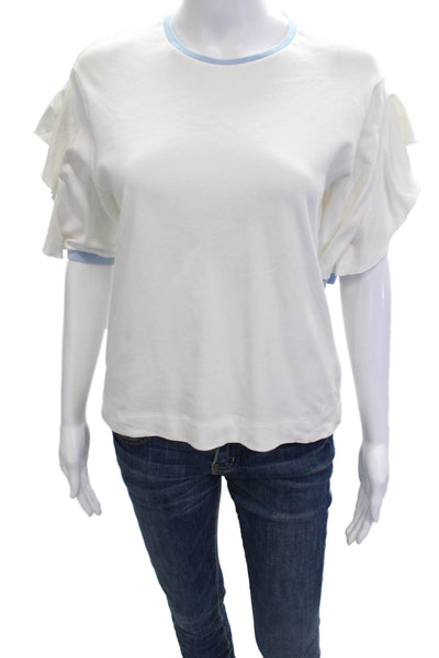 Agnona Womens Ringer T-Shirt White Cotton Crew Neck Short Sleeve Size S