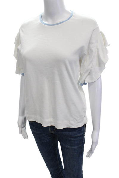 Agnona Womens Ringer T-Shirt White Cotton Crew Neck Short Sleeve Size S