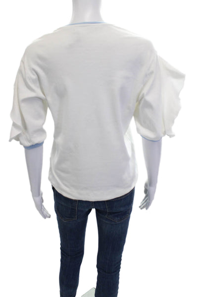 Agnona Womens Ringer T-Shirt White Cotton Crew Neck Short Sleeve Size S