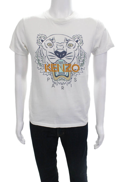 Kenzo Mens White Animal Graphic T-Shirt Crew Neck Cotton Size S