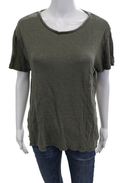 Rails Womens Basic Green Linen Short Sleeve T Shirt Size M