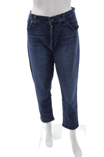 7 For All Mankind Women Ankle Cropped Jeans Dark Blue Mid Rise 27 Size 31