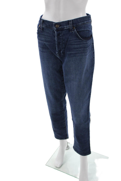 7 For All Mankind Women Ankle Cropped Jeans Dark Blue Mid Rise 27 Size 31