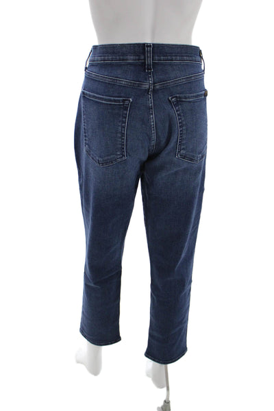 7 For All Mankind Women Ankle Cropped Jeans Dark Blue Mid Rise 27 Size 31