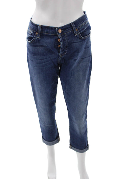 7 For All Mankind Women Boyfriend Cropped Dark Blue Mid Rise Jeans Size 30