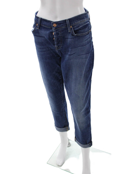 7 For All Mankind Women Boyfriend Cropped Dark Blue Mid Rise Jeans Size 30