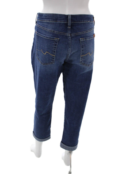 7 For All Mankind Women Boyfriend Cropped Dark Blue Mid Rise Jeans Size 30