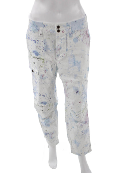 Anthropologie Women White Cargo Pants Button Closure Size 28
