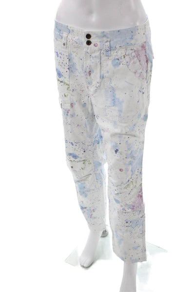 Anthropologie Women White Cargo Pants Button Closure Size 28