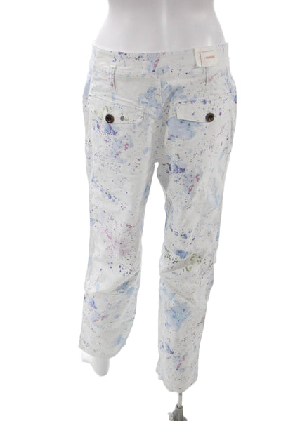 Anthropologie Women White Cargo Pants Button Closure Size 28