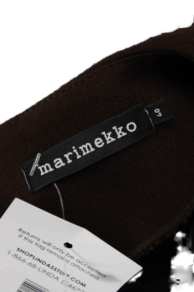Marimekko Women Shift Dress Brown Long Sleeve Round Neck Mid-Calf Size 40