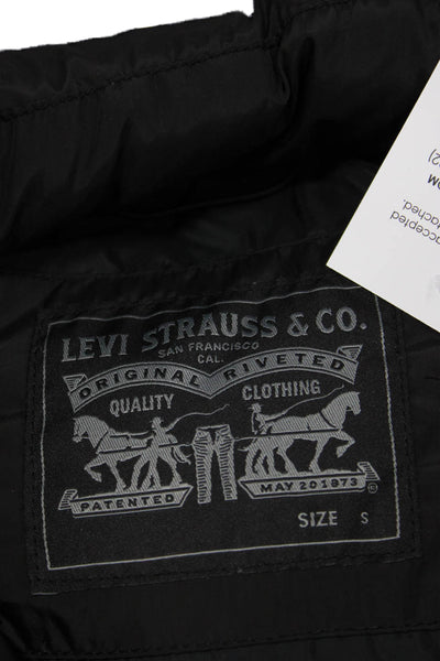 Levis Unisex Puffer Quilted Vest Black High Neck Snap Size S