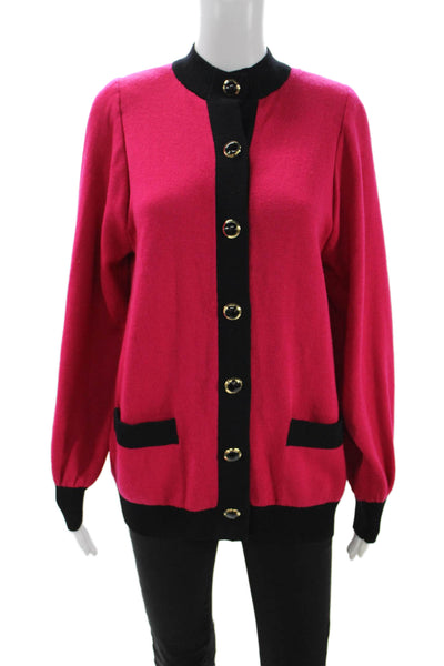 St. John Sport Womens Black Wool Mock Neck 80s Cardigan Button Size S