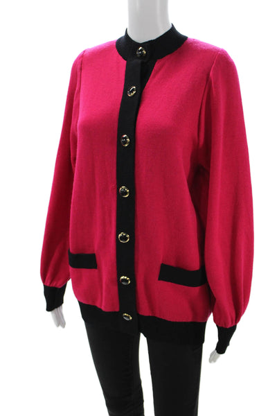 St. John Sport Womens Black Wool Mock Neck 80s Cardigan Button Size S