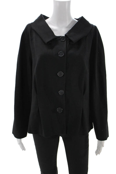 Zenobia Womens Black Collared Button Jacket Long Sleeve Classic Size 16