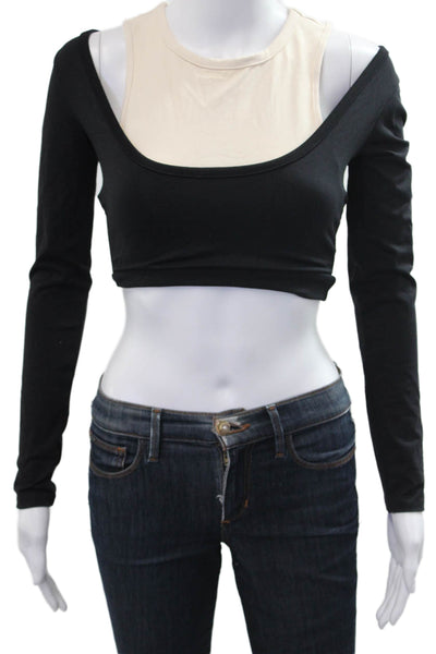 Live the Process Womens Cropped Square Neck Long Sleeve Black Top Size S