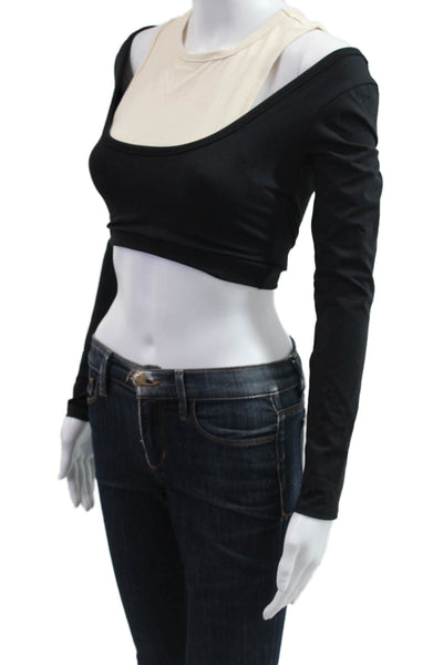 Live the Process Womens Cropped Square Neck Long Sleeve Black Top Size S