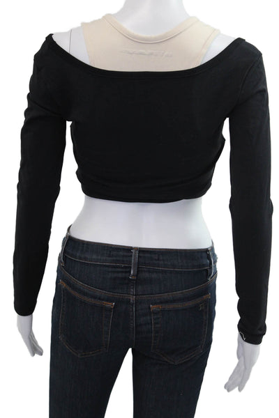 Live the Process Womens Cropped Square Neck Long Sleeve Black Top Size S