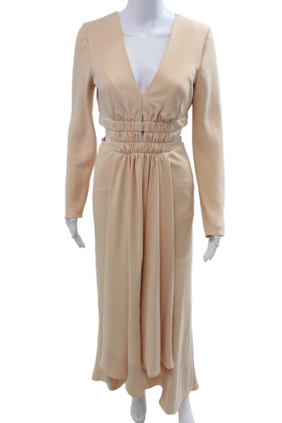 Acler Womens Maxi Dress Beige V Neck Long Sleeve Full Length Size 2