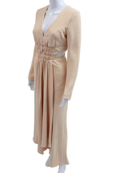 Acler Womens Maxi Dress Beige V Neck Long Sleeve Full Length Size 2