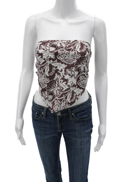 Tibi Womens Cropped Tie Front Sleeveless Floral Top Brown Polyester Size 2XS