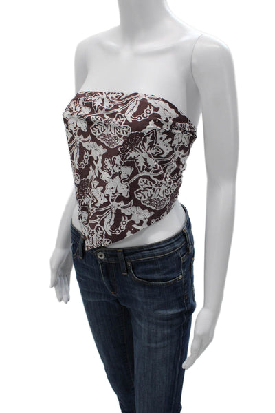 Tibi Womens Cropped Tie Front Sleeveless Floral Top Brown Polyester Size 2XS