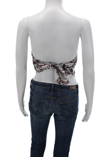 Tibi Womens Cropped Tie Front Sleeveless Floral Top Brown Polyester Size 2XS