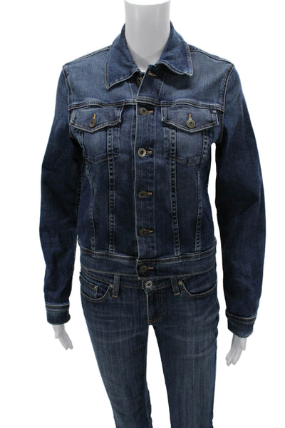 AG Womens Dark Blue Collared Cotton Button Long Sleeve 90s Jacket Size S