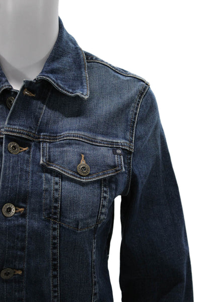 AG Womens Dark Blue Collared Cotton Button Long Sleeve 90s Jacket Size S