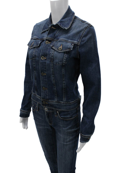 AG Womens Dark Blue Collared Cotton Button Long Sleeve 90s Jacket Size S