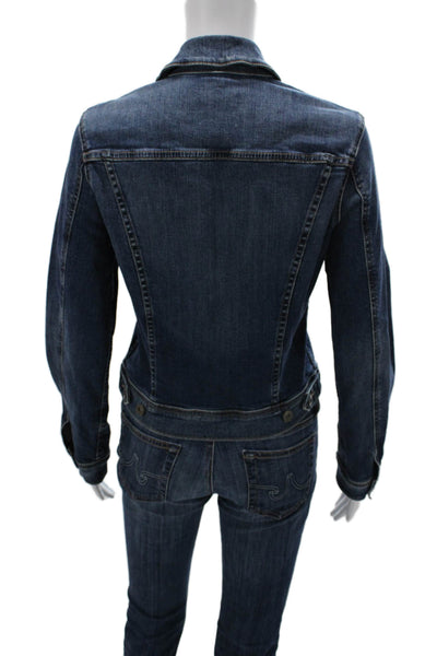 AG Womens Dark Blue Collared Cotton Button Long Sleeve 90s Jacket Size S