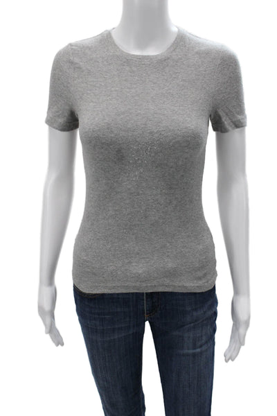Tibi Women Basic Gray Crew Neck Short Sleeve T-Shirt Size 2XS