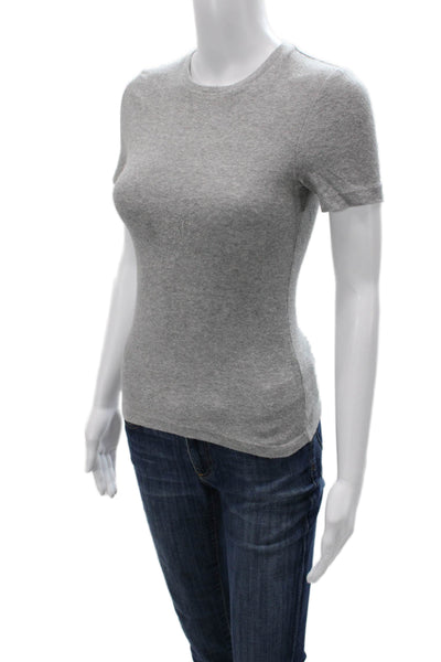 Tibi Women Basic Gray Crew Neck Short Sleeve T-Shirt Size 2XS