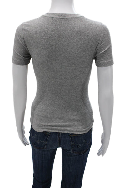 Tibi Women Basic Gray Crew Neck Short Sleeve T-Shirt Size 2XS