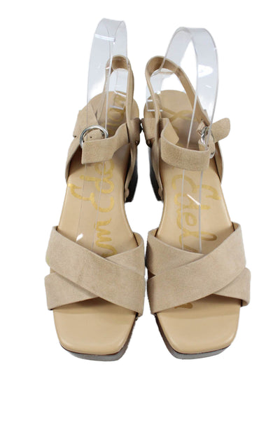 Sam Edelman Womens Block Heel Platform Ankle Strap Sandals Brown Suede Size 8