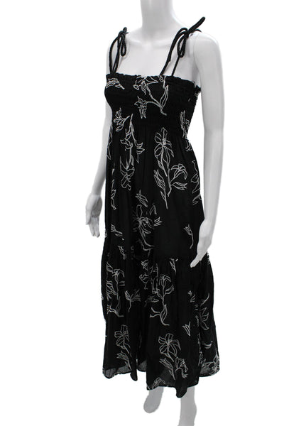 Tanya Taylor Womens Black Floral Maxi Sundress Square Neck Tie Size XS