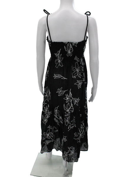 Tanya Taylor Womens Black Floral Maxi Sundress Square Neck Tie Size XS