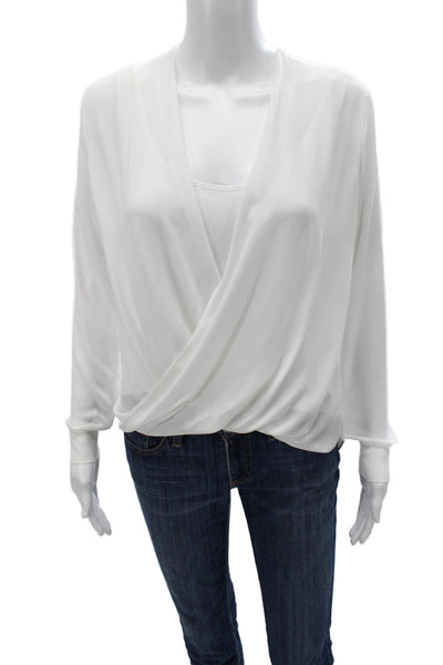 Bailey 44 Womens White V-Neck Long Sleeve Polyester Blouse Button Size XS