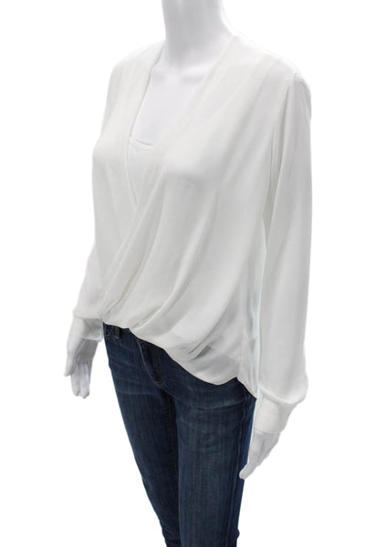 Bailey 44 Womens White V-Neck Long Sleeve Polyester Blouse Button Size XS