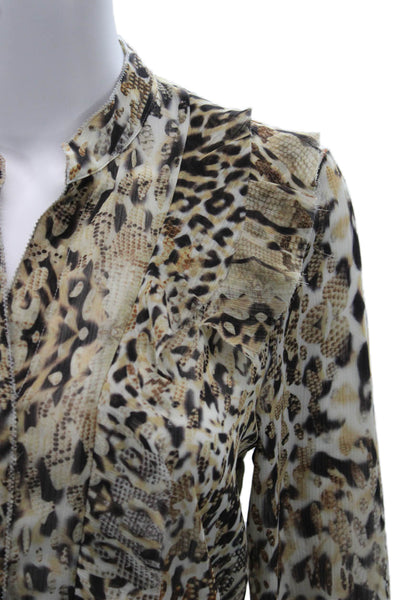 L Agence Womens Silk Animal Print Mock Neck Blouse Long Sleeve Beige Size XS