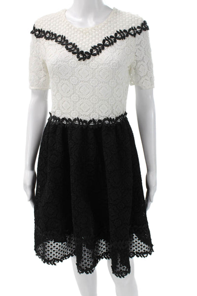 Maje Womens Fit & Flare Dress Black Lace Short Sleeve Round Neck Size 1