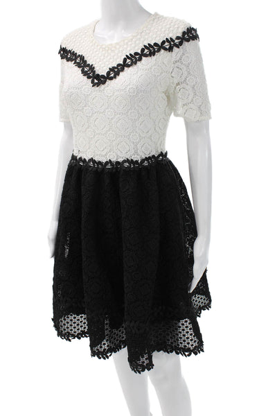 Maje Womens Fit & Flare Dress Black Lace Short Sleeve Round Neck Size 1