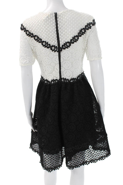 Maje Womens Fit & Flare Dress Black Lace Short Sleeve Round Neck Size 1