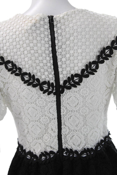 Maje Womens Fit & Flare Dress Black Lace Short Sleeve Round Neck Size 1