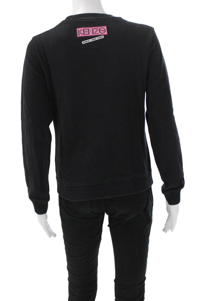 Kenzo Womens 90s Graphic Pullover Sweatshirt Black Cotton Crewneck Size M